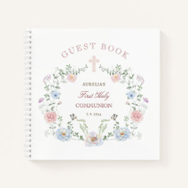 Elegant Floral Lijst Eerste Communie Gastboek Notitieboek