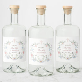 Elegant Floral Lijst Eerste Communie Likeurfles Etiket