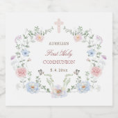 Elegant Floral Lijst Eerste Communie Likeurfles Etiket (Enkel label)