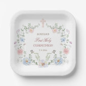 Elegant Floral Lijst Eerste Communie Papieren Bordje (Voorkant)
