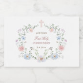 Elegant Floral Lijst Eerste Communie Sparkling Wijnetiket (Enkel label)