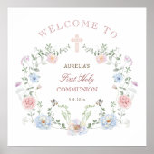 Elegant Floral Lijst Eerste Communie Welkom Poster (Voorkant)
