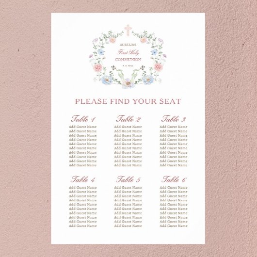 Elegant Floral Lijst Eerste Communie Zitting Grafi Poster