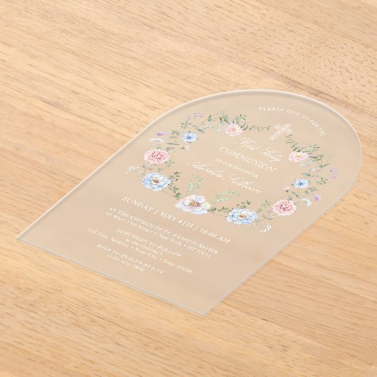 Elegant Floral Lijst Eerste Heilige Communie Acryl Uitnodigingen (Laagn)
