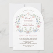 Elegant Floral Lijst Eerste Heilige Communie Kaart (Voorkant)