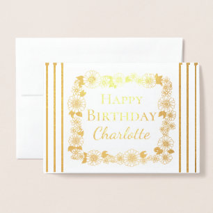 Elegant Floral Lijst Happy Birthday Real Gold Folie Kaarten