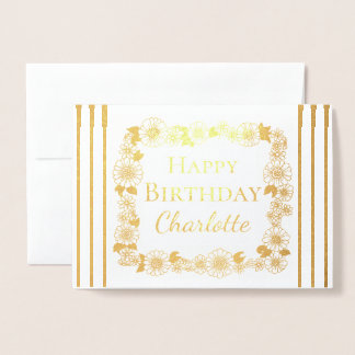 Elegant Floral Lijst Happy Birthday Real Gold Folie Kaarten