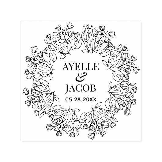 Elegant Floral Lijst Monogram Rubber Weduwstempel Zelfinktende Stempel (Design)