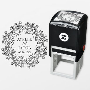 Elegant Floral Lijst Monogram Rubber Weduwstempel Zelfinktende Stempel