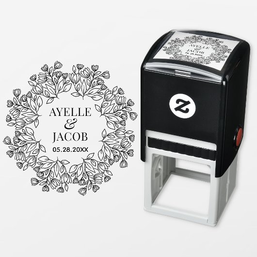 Elegant Floral Lijst Monogram Rubber Weduwstempel Zelfinktende Stempel