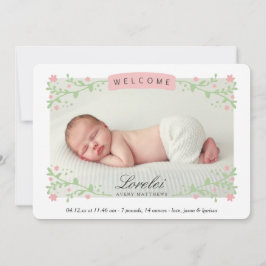 Elegant Floral Lijst Pink Baby Girl Foto geboorted Aankondiging