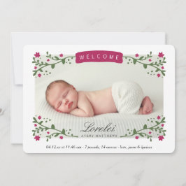 Elegant Floral Lijst Plum Baby Girl Foto geboorted Aankondiging