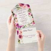 Elegant Floral Lijst Roze Blush Paars Peach White All In One Uitnodiging (Afscheurbaar)