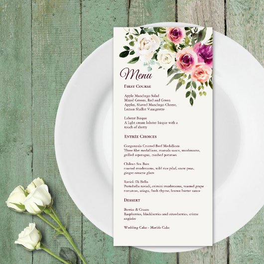 Elegant Floral Lijst Roze Blush Paars Peach White Menu