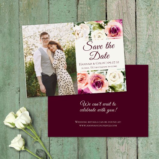 Elegant Floral Lijst Roze Blush Paars Peach White Save The Date