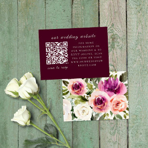 Elegant Floral Lijst Roze Blush Paarse QR-code Informatiekaartje