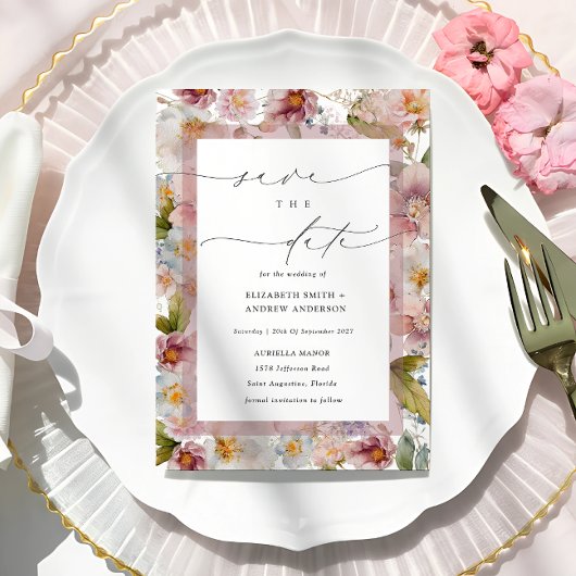 Elegant Floral Lijst Save the Date Kaart