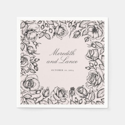 Elegant Floral Lijst Script Wedding Servet (Voorkant)