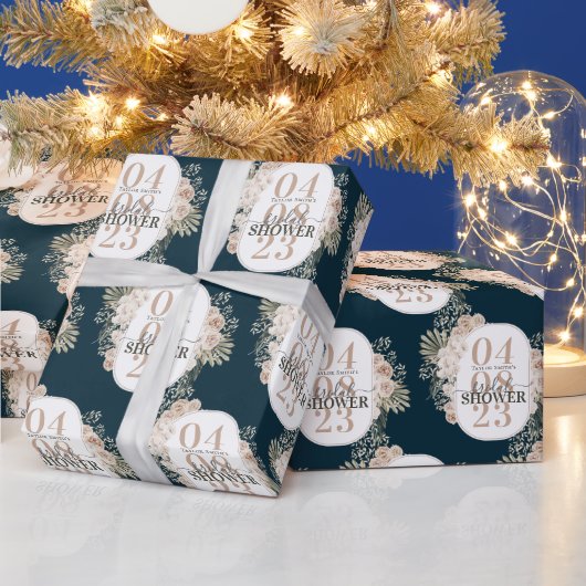 Elegant Floral Lijst Vrijgezellenfeest Navy Blue Cadeaupapier (Feestdagen)