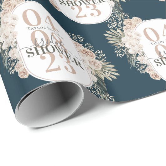 Elegant Floral Lijst Vrijgezellenfeest Navy Blue Cadeaupapier (Rol Hoek)