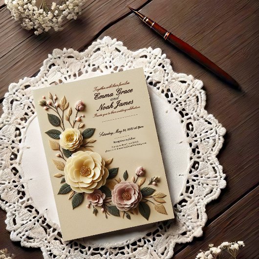 Elegant Floral Lijst Wedding Invitation Kaart