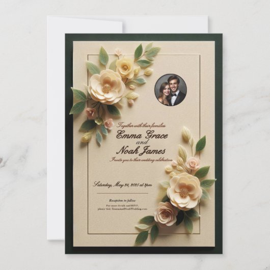 Elegant Floral Lijst Wedding Invitation Kaart (Voorkant)