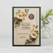 Elegant Floral Lijst Wedding Invitation Kaart (Staand voorkant)