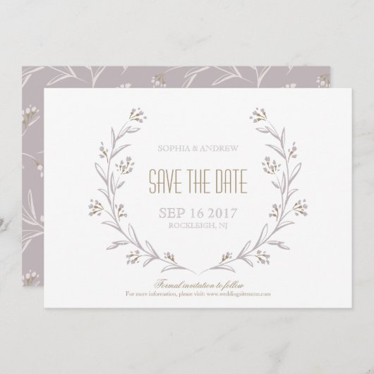 Elegant floral lila rustige bruiloft, behalve de d save the date (Voorkant / Achterkant)