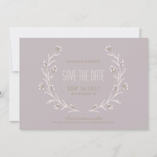 Elegant floral lila rustige bruiloft, behalve de d save the date (Voorkant)