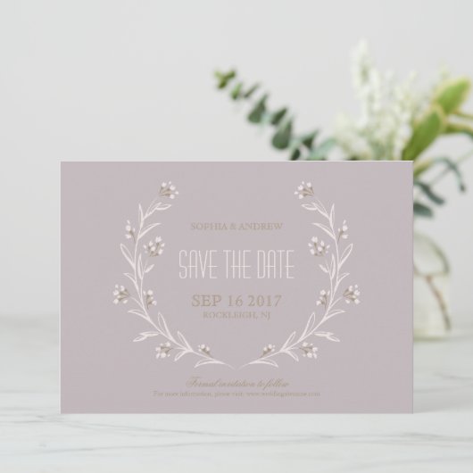 Elegant floral lila rustige bruiloft, behalve de d save the date (Staand voorkant)