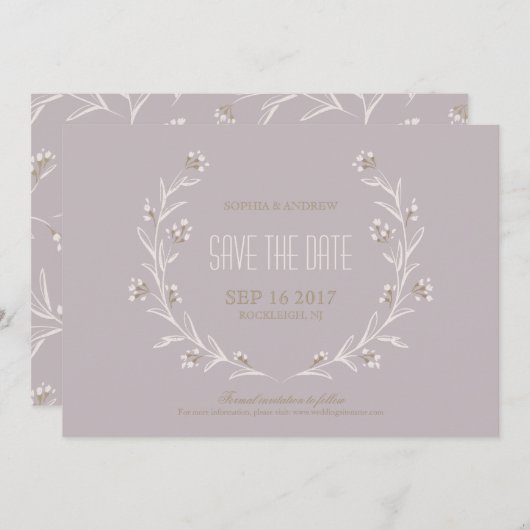 Elegant floral lila rustige bruiloft, behalve de d save the date (Voorkant / Achterkant)