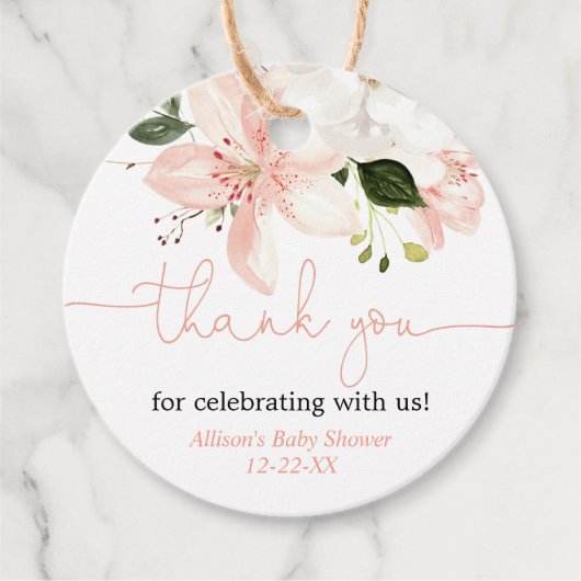 Elegant floral lilies blush Bedankt voor de labels (Voorkant)