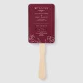 Elegant Floral Line Art Burgundy Wedding Program Handwaaier (Voorkant)