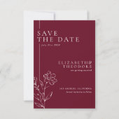 Elegant Floral Line Art Burgundy Wedding Save The Date (Voorkant)