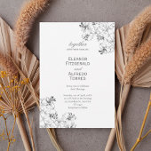 Elegant Floral Line Art Wedding Invitation Kaart