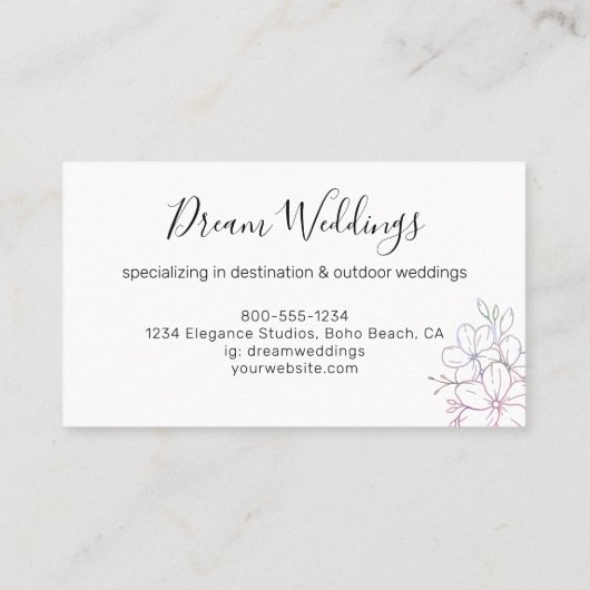 Elegant Floral Line Drawing Wedding Planner Visitekaartje (Achterkant)