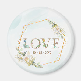 Elegant Floral Love Greenery Gold Magneet