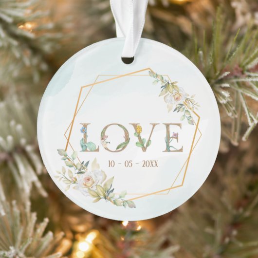 Elegant Floral Love Greenery Gold Ornament (Boom)