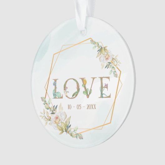 Elegant Floral Love Greenery Gold Ornament (voorkant)