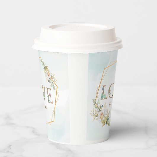 Elegant Floral Love Greenery Gold Papieren Bekers (Links)