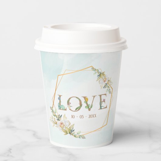 Elegant Floral Love Greenery Gold Papieren Bekers (Achterkant)