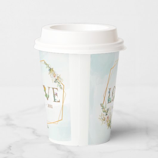 Elegant Floral Love Greenery Gold Papieren Bekers (Rechts)