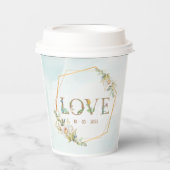 Elegant Floral Love Greenery Gold Papieren Bekers (Voorkant)