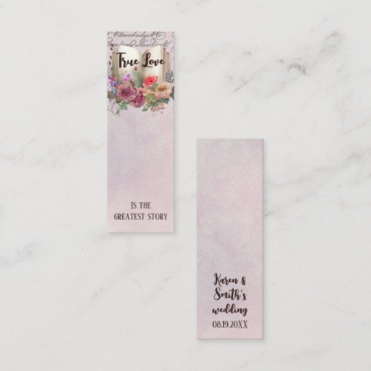 Elegant Floral Love Story Wedding for Bladwijzer Mini Visitekaartje (Voorkant / Achterkant)