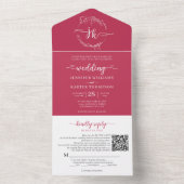 Elegant Floral Magenta Monogram QR Code Weddenscha All In One Uitnodiging (Binnen)