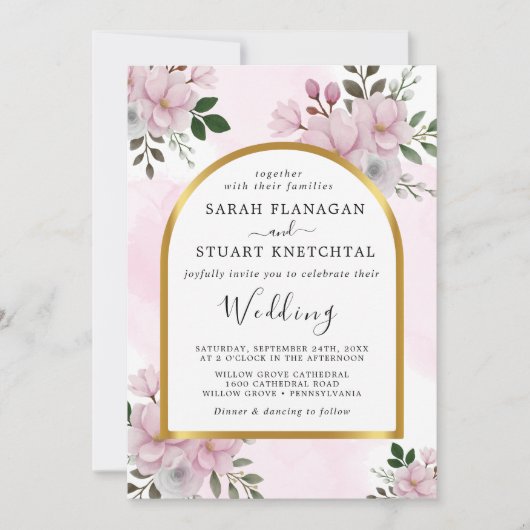 Elegant Floral Magnolia Arch Wedding Kaart (Voorkant)