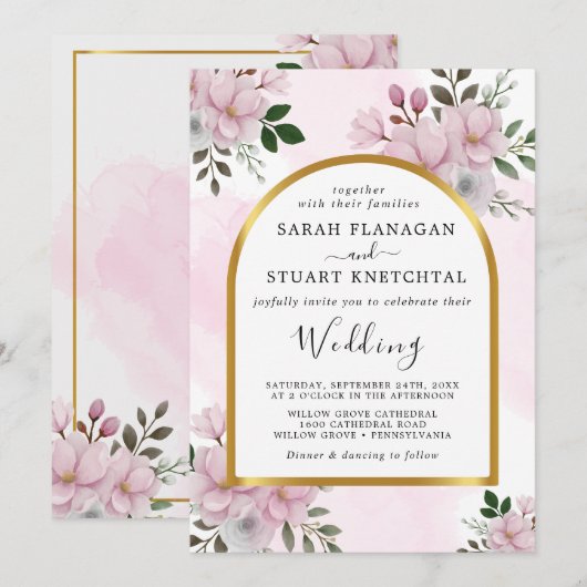 Elegant Floral Magnolia Arch Wedding Kaart (Voorkant / Achterkant)
