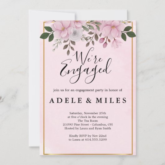 Elegant Floral Magnolia Engagement Party Kaart (Voorkant)