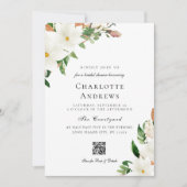 Elegant  Floral Magnolia QR Code Bridal Shower Kaart (Voorkant)