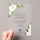Elegant  Floral Magnolia QR Code Wedding Acryl Uitnodigingen (Insitu (Draagbaar))